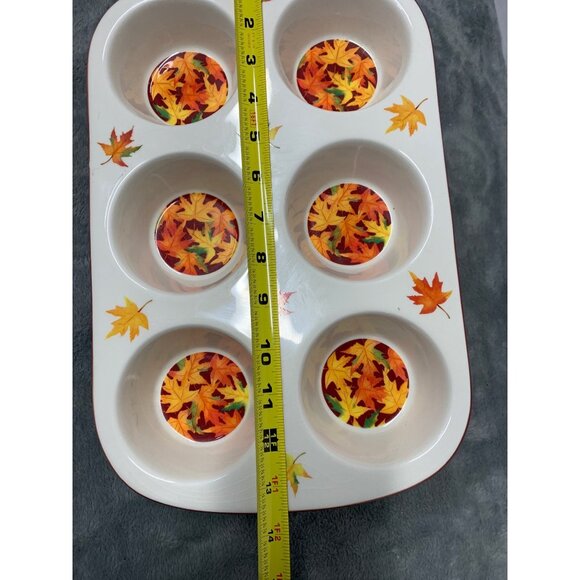 Ceramic Fall Leaves Muffin Pan Design 6-Cup By Certified International seasonal - Picture 5 of 11